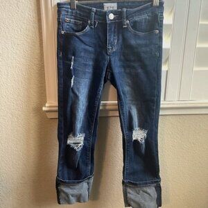 Hudson Girls Blue Regular Fit Medium Wash Deep Cuff Denim Cropped Jeans Size 12